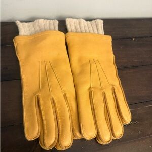 L.L.Bean Sta-Soft Deerskin Leather Gloves Tan Knit Cuff Winter Gloves